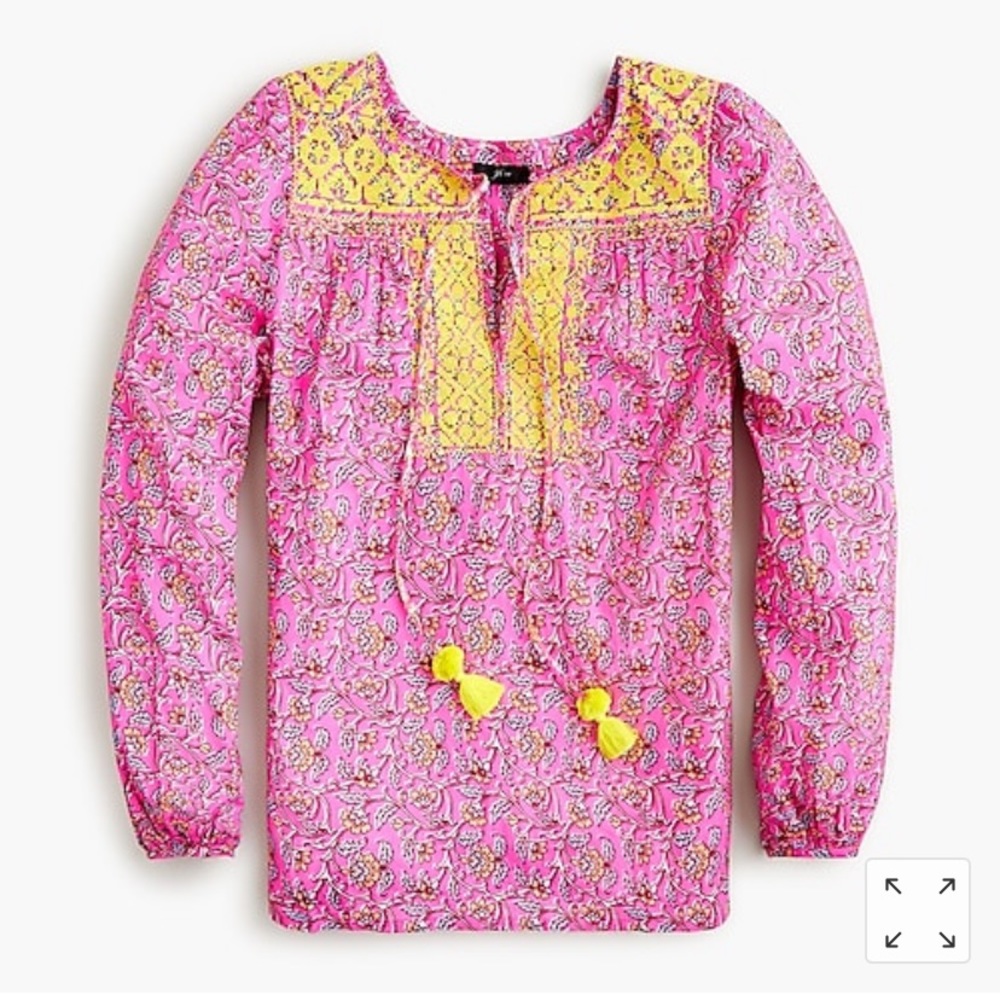 Jcrew Embroidered cotton voile top in block print